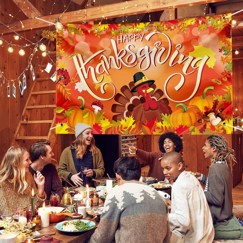 Sophena Large Thanksgiving Banner Decorations Outdoor 72x44 Inch,Turkey Maple Leaf Pumpkin Decorations Gifts for Indoor Home House Decor Party Supplies,Yard Sign Background for Photography - Image 3